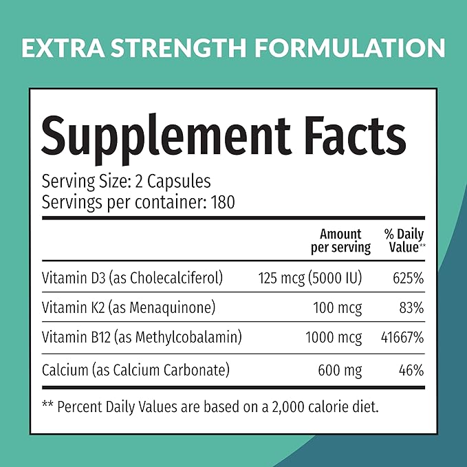 Calcium D3 K2 B12 (1pk) and Liver Support (1pk) Supplement Bundle - Potent Vitamins for Bone Heart Liver Function &amp Immune Support - Non-GMO Vegan Gluten-Free