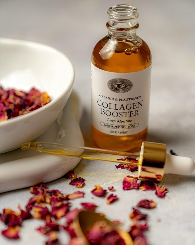 Anima Mundi Collagen Booster Face Oil Hydrating Organic Plant-Based Collagen Oil Rose Petals - Restore &amp Regenerate Collagen Receptors for Glowing Skin Complexion (1 Fl Oz)