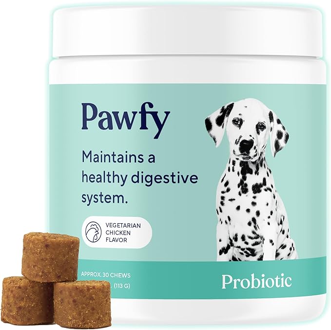 Pawfy Probiotics for Dogs | Supports Digestive Health Diarrhea for Small Large Dogs | Improves Gut Health | Anti Yeast Supplements | Skin Health Seasonal Allergies Support - 30 Chews (Chicken)