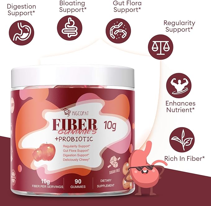 Sugar Free Fiber Supplement 10g Fiber Gummies for Adults Apple Flavor with Probiotics Vitamin C ACV Inulin Support Digestive Health 90 Count (Pack of 2)