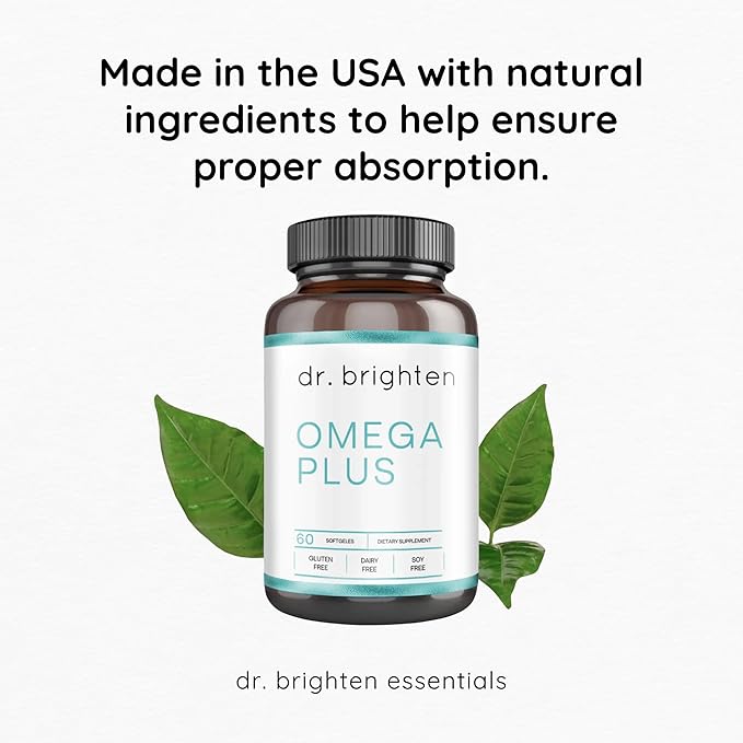 Dr. Brighten Omega Plus — 1500 mg of EPA/DHA Non-GMO Fish Oil Supplement for Heart Brain and Immune System — 60 Softgels