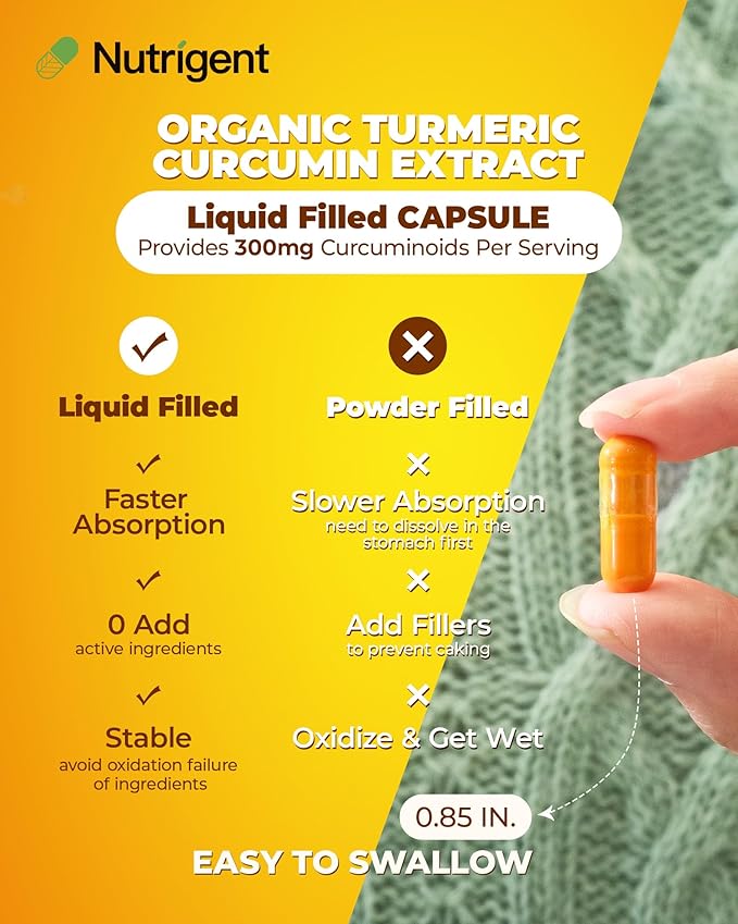 USDA Organic Turmeric Curcumin Supplement Turmeric Extract with Curcuminoids 300 mg Liquid Organic Capsules Antioxidant Bone &amp Joint Support No-Gluten 60 Count