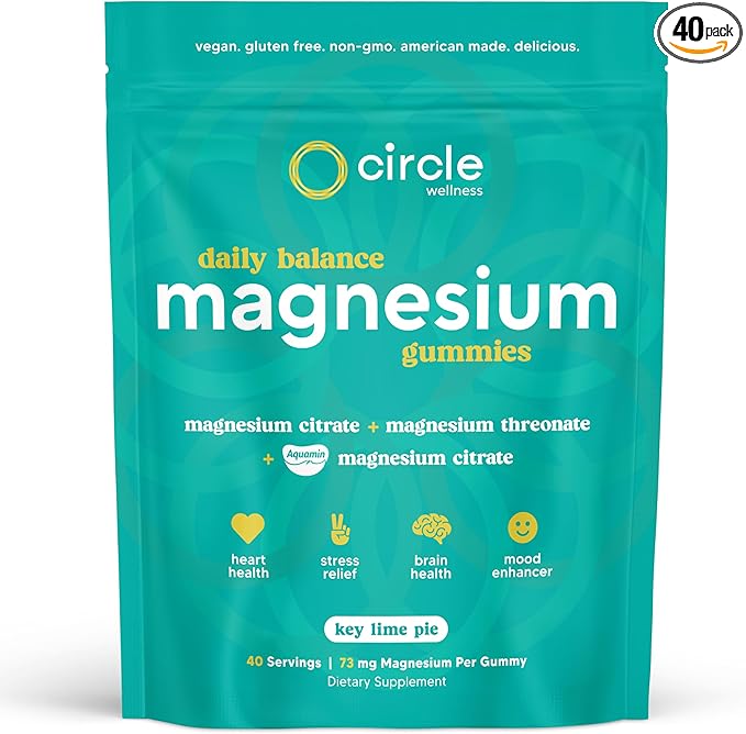Daily Balance Magnesium Gummies 40 ct - Magnesium Citrate + Magnesium L-Threonate + Aquamin® for Health Focus &amp Relaxation