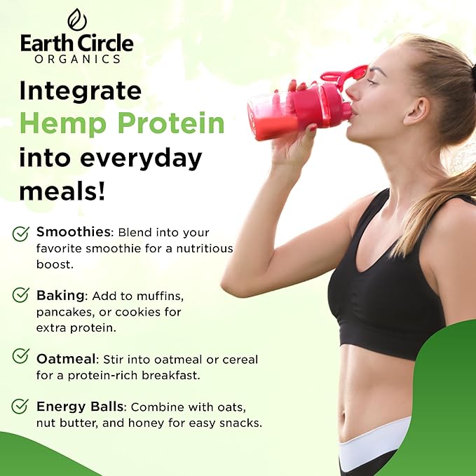 Earth Circle Organics Organic Hemp Protein Powder Lab Tested 100% Gluten Free Plant Based &amp Vegan Raw Protein Powder - Perfect for Keto Meal Replacement Shakes Pre &amp Post Workout (8oz Pac