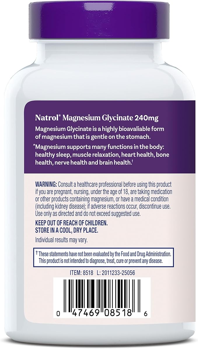 Natrol Magnesium Glycinate 240 mg High Absorption Magnesium Supplement for Healthy Sleep and Body 120 Capsules Up to a 60 Day Supply