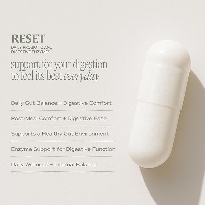 Reset Daily Probiotic + Prebiotic Plant Digestive Enzymes – Advanced Gut Reset for Women – Bloating Relief Weight Management Digestion Gut Health – Vegan Shelf-Stable – 60 Capsules (30-Day Supply)