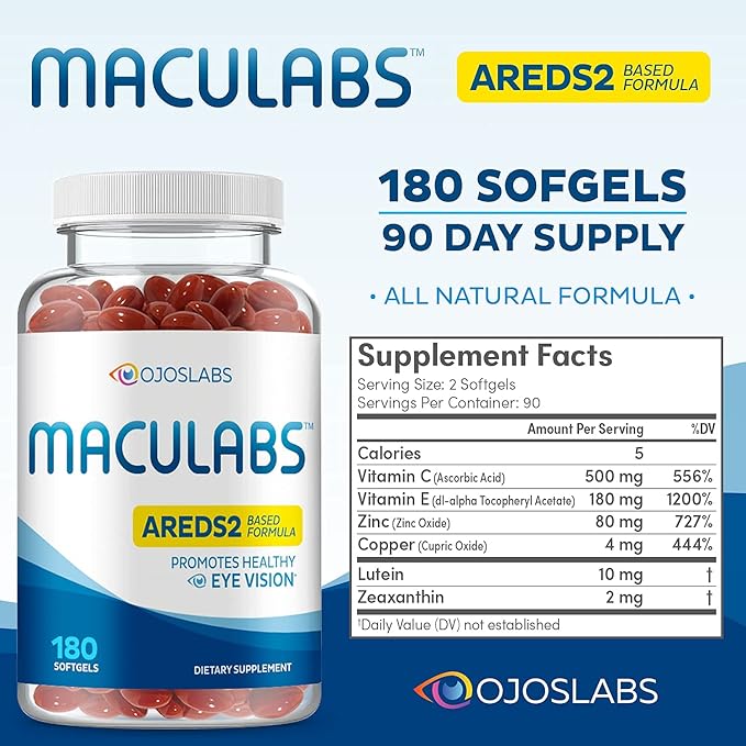 Eye Vitamins - AREDS 2 Based Formula - Eye Vitamin with Lutein &amp Zeaxanthin for Macular Health - Vision Supplements for Adults - 180 Softgels Support &amp Care for Eyes - Made in USA