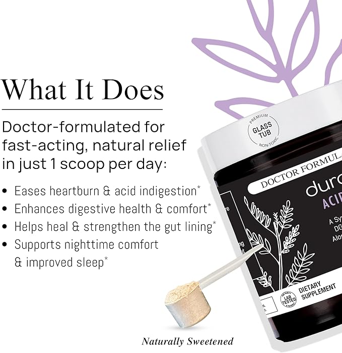 Durable Acid Relief – DGL &amp Aloe Vera – Supports Occasional Heartburn Indigestion &amp Reflux – Gut &amp Digestive Health – Doctor Formulated Vegan Non-GMO Made in USA – Powder 30 Servings