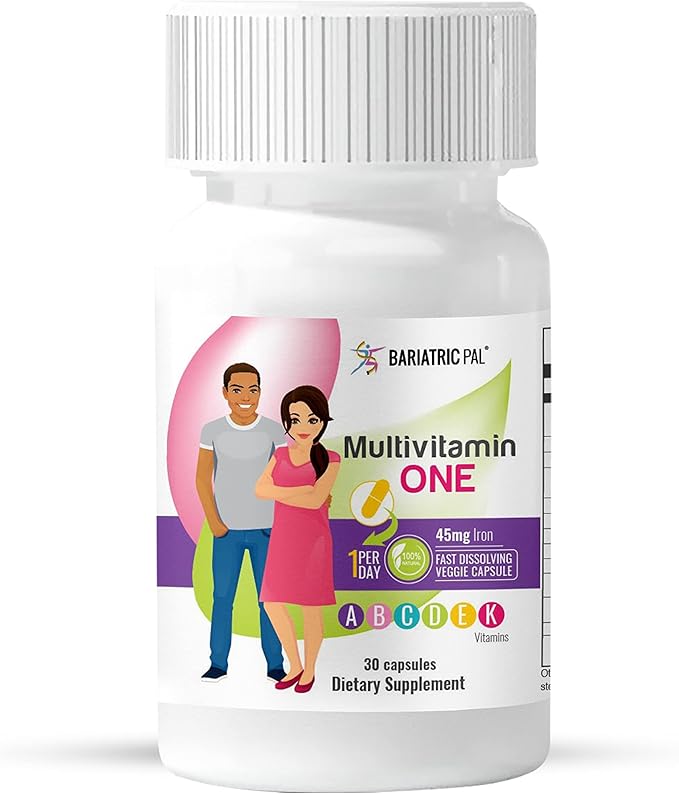 BariatricPal 30-Day Bariatric Vitamin Bundle (Multivitamin ONE 1 per Day! Capsule with 45mg Iron and Calcium Citrate Soft Chews 500mg with Probiotics - Blue Raspberry)