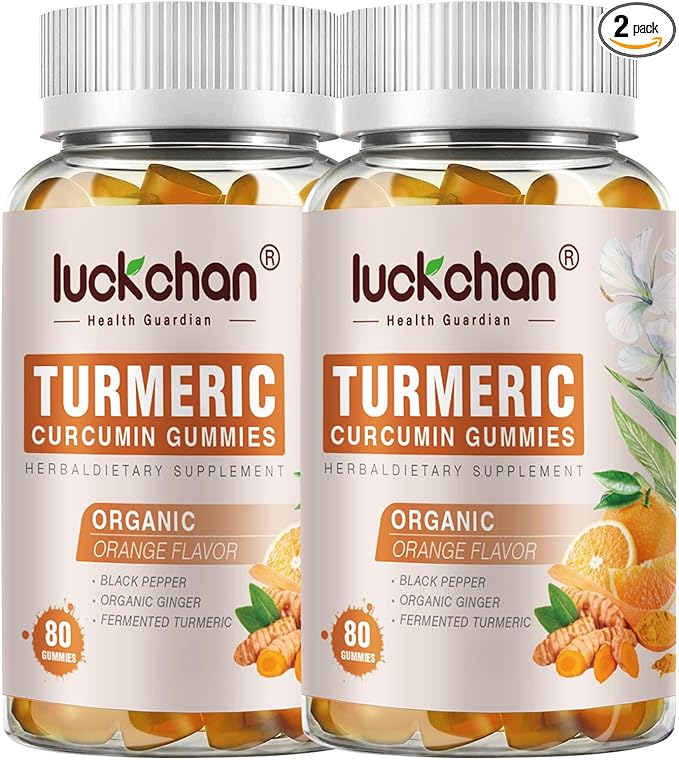 Turmeric and Ginger Gummies (2 Pack) - Turmeric Curcumin with Black Pepper &amp Ginger Supplements for Immune Support Healthy Skin - Vegan Turmeric Gummies for Adults - Gluten Free Low Sugar