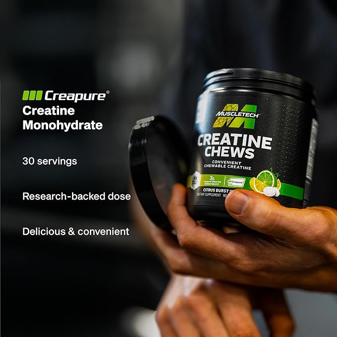 MuscleTech | Creatine Chews | Creapure Monohydrate Supplement for Muscle Recovery Muscle Builder &amp Energy Boost | Pre Workout Supplement for Men &amp Women | Citrus Birst | 90 chewable Tablets