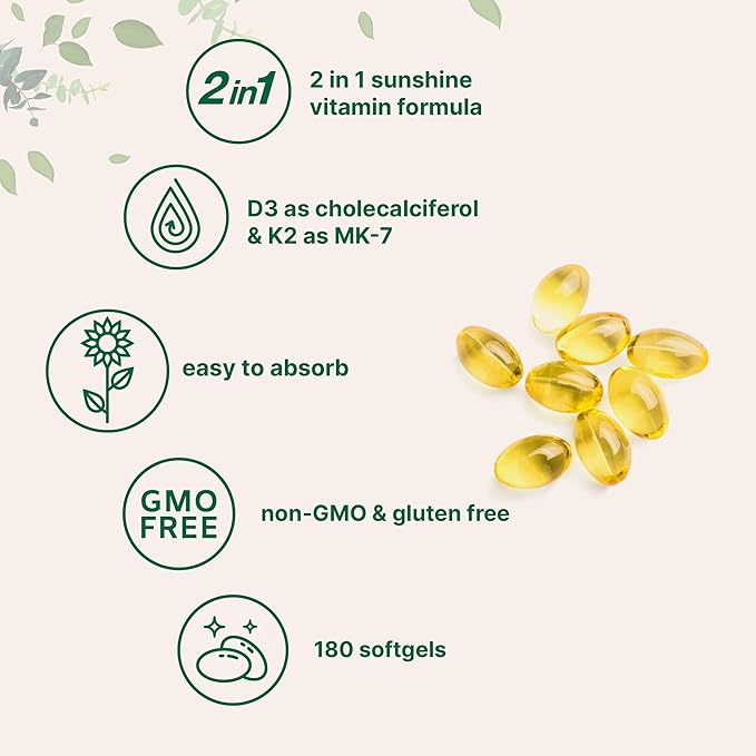 Micro Ingredients Vitamin D3 5000 IU + K2 MK-7 100 mcg 180 Softgels | 2-in-1 Formula | Easy to Swallow Non-GMO