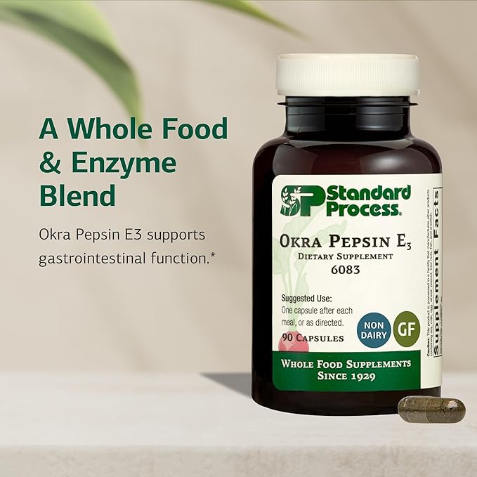 Standard Process Okra Pepsin E3 - Gastrointestinal &amp Gut Health Supplement - Supports Protein Digestion &amp Regular Digestive Function - Gluten-Free Non-Dairy &amp Non-Soy - 90 Capsules (90 Se