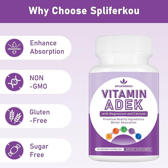 ADEK Vitamins Supplement Vitamin A + Vitamin D3 + Vitamin E + Vitamin K1 + Vitamin K2 ADK Vitamin Supplement with Minerals and Antioxidants Gluten-Free 120 Capsules
