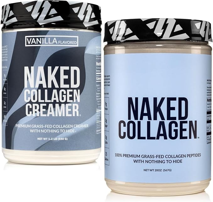 NAKED Collagen Coffee Creamer Vanilla 40 Servings + Collagen Peptides Protein Powder Unflavored 60 Servings Bundle: Non-GMO Keto Gluten-Free Paleo-Friendly Soy-Free.