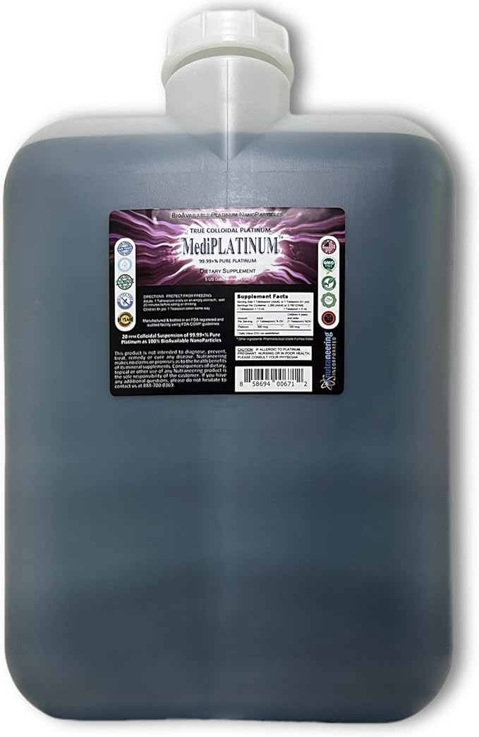 MediPLATINUM Gut Booster True Colloidal Platinum PtNP Nutritional Supplement - 5 US Gallons in an Opaque BPA-Free Plastic Carboy