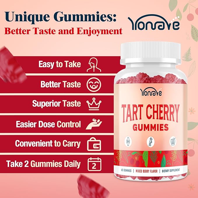 3300mg Tart Cherry Gummies for Uric Acid Cleanse Sleep Gout Joint &amp Kidney Support – Tart Cherry Extract with Celery Seed Melatonin Vitamin C – Detox &amp Antioxidant – Mixed Berry Flavor 1