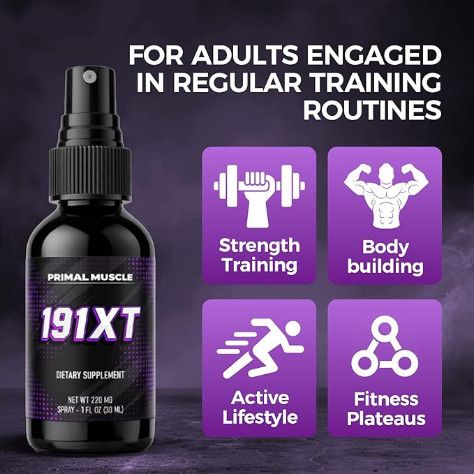 191xt Primal Muscle Spray with Zinc Magnesium Vitamin B6 for Adult Fitness Lifestyle 30-Day Supply