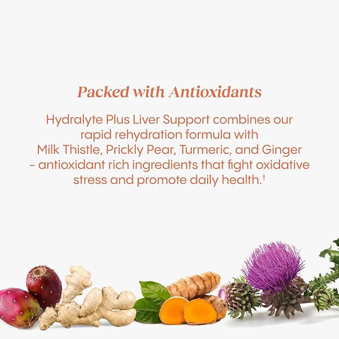 Hydralyte Liver Support + Electrolyte Mix with Milk Thistle Turmeric Ginger Prickly Pear Green Tea Extract Formulated for Rapid Rehydration (Blood Orange Ginger 40 Serve Tub)