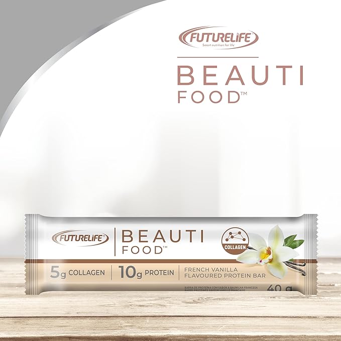 FUTURELIFE Beauti Food | French Vanilla | 20 Pack of Nutritional Bar's | High in Protein | 5g Hydrolyzed Collagen Peptides | Promotes Hair Nail Skin &amp Joint Health | (20)