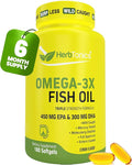 Herbtonics Omega 3 Fish Oil 1250mg - High EPA 450mg + DHA 300mg for Heart &amp Brain Health | Triple Strength Burpless Lemon Flavor Wild Caught | 180 Softgels (Up to 6 Month Supply)