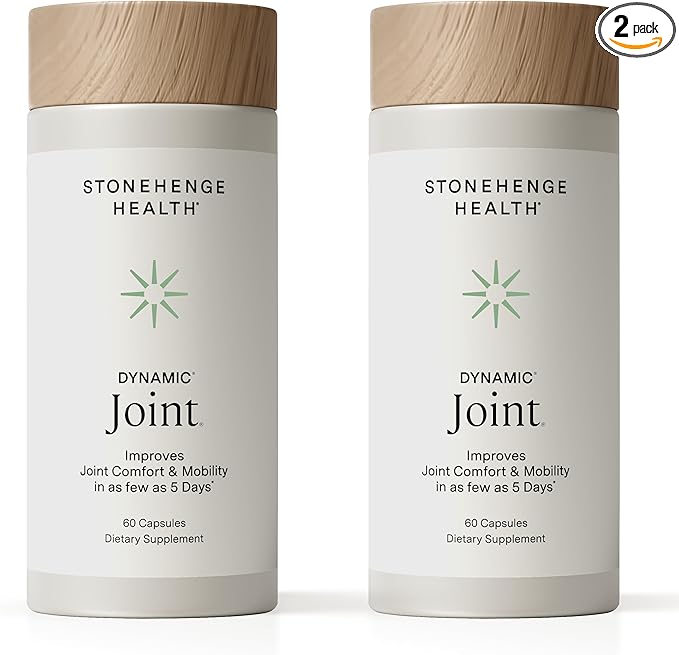 Stonehenge Health Dynamic Joint Health Supplement – Fast- Support with AprèsFlex® Boswellia MSM Multi-Type Collagen Turmeric Bromelain Vitamins C &amp D3 Joint Comfort Support – 60 Caps (2 Pack)