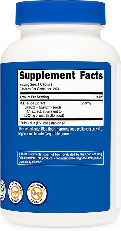 Nutricost Milk Thistle 240 Capsules for 240 Servings - Vegan Non-GMO and Gluten Free (Pack of 2)