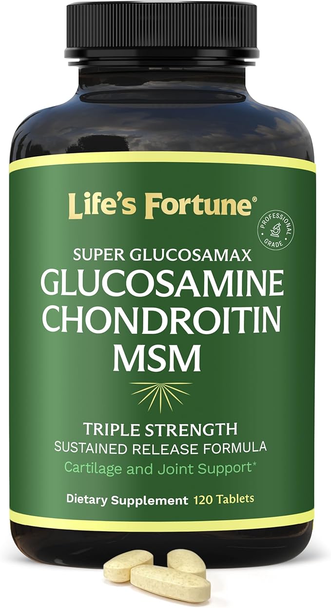 Life's Fortune Triple Strength Glucosamax - 1000mg Premium Glucosamine Chondroitin and MSM Supplement with Vitamin C for Joint Comfort &amp Mobility 120 Tab