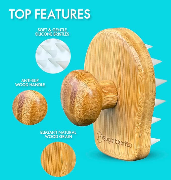 Sugarbear Bamboo Scalp Massager &amp Scrubber + Vegan Hair Vitamin Gummies 3 Month Supply Extra Strength Biotin 6000mcg for Relaxing Scalp Care &amp Supporting Healthy Hair
