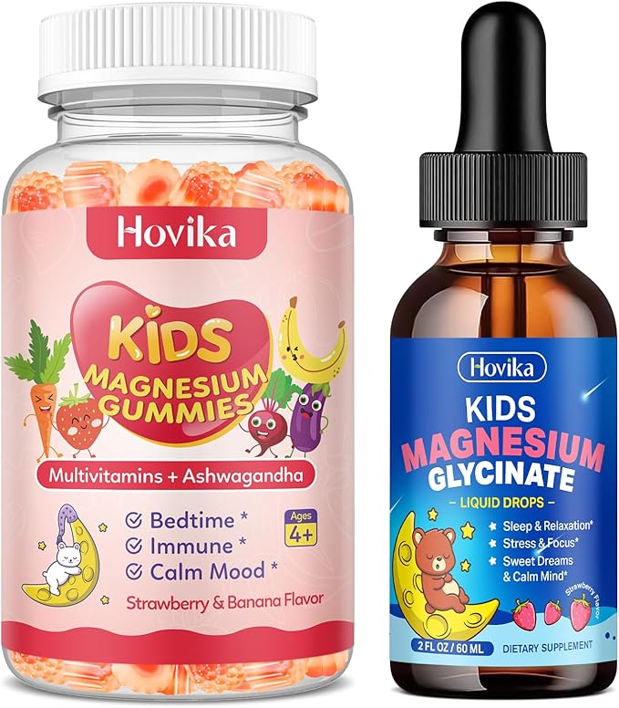 Kids Magnesium Glycinate Supplements - Magnesium Liquid Drops &amp Gummies for Kids