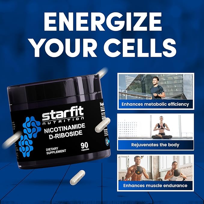 STARFIT - Nicotinamide D-Riboside (2 Pack) Booster NAD+ Energy &amp Focus Supplement Anti-Aging Cellular Support Total 180 Capsules
