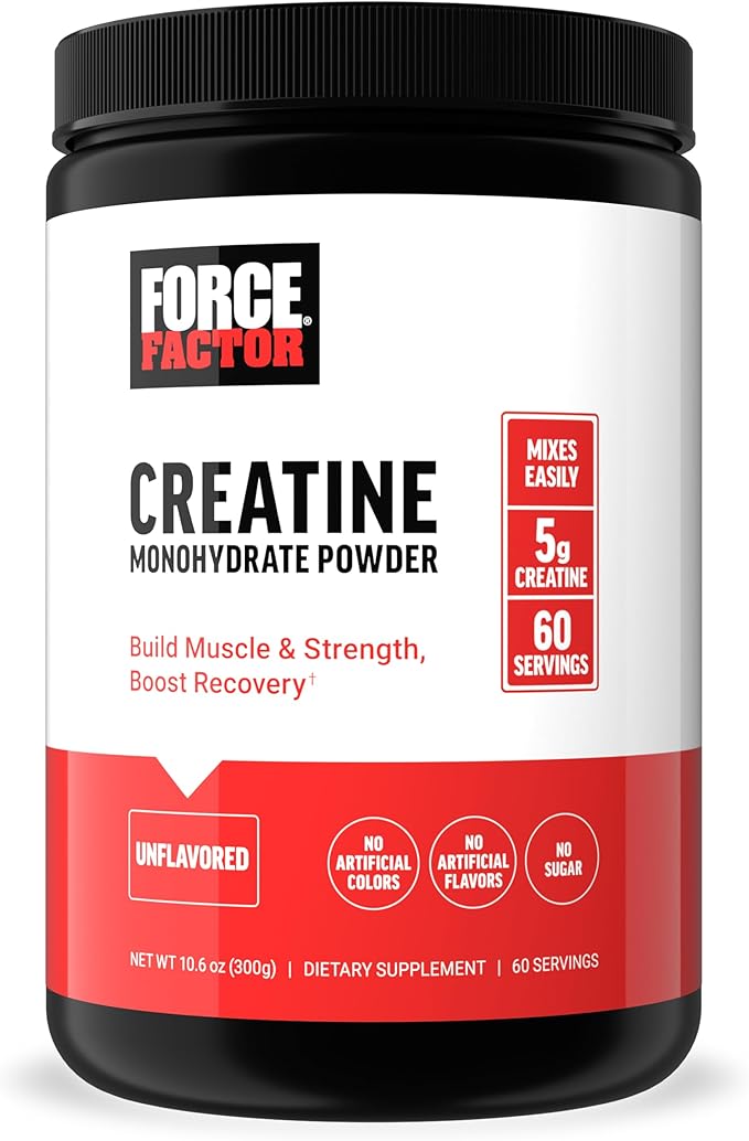 Force Factor Creatine Powder 60 Servings and Vitamin B Complex 60 Capsules Bundle for Muscle Gain Strength Energy and Faster Recovery