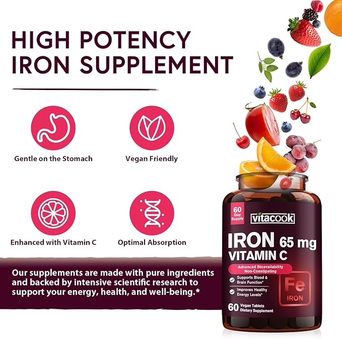 Iron and Vitamin B12 Bundle 5000 mcg B12 Zero Sugar Carbonyl Iron with Vitamin C Gentle on The Stomach