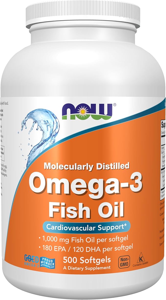 NOW Foods Supplements Omega-3 180 EPA / 120 DHA Molecularly Distilled Cardiovascular Support* 500 Softgels