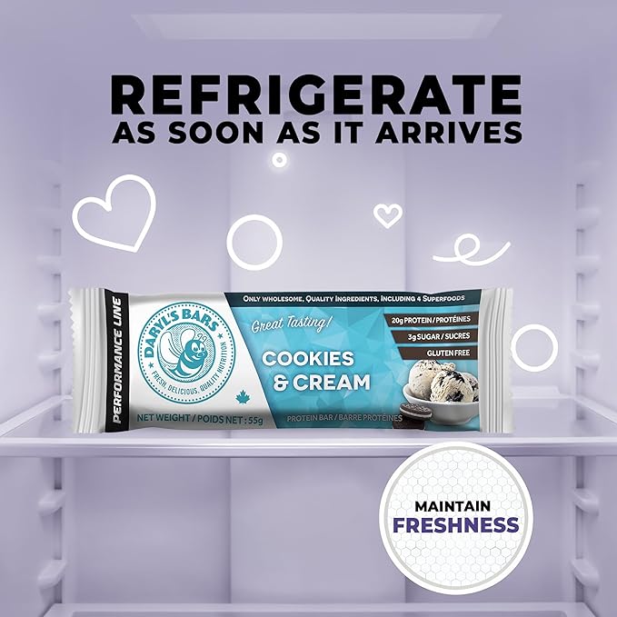 Daryl's Bars Cookies &amp Cream On the Go Snack On the Go Whey Protein Bars Gluten Free 20gr of Protein Snack Meal Replacement Pack of 1