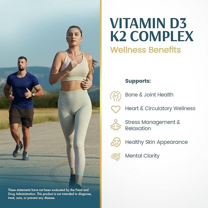 Vykee Nutrition Vitamin D3 K2 Complex - High Potency 140 mcg D3 Vitamin and 110mcg Vitamin K2 (MK-7) - Vegan Supplement for Bone and Heart Support Non-GMO Gluten-Free - 120 Count