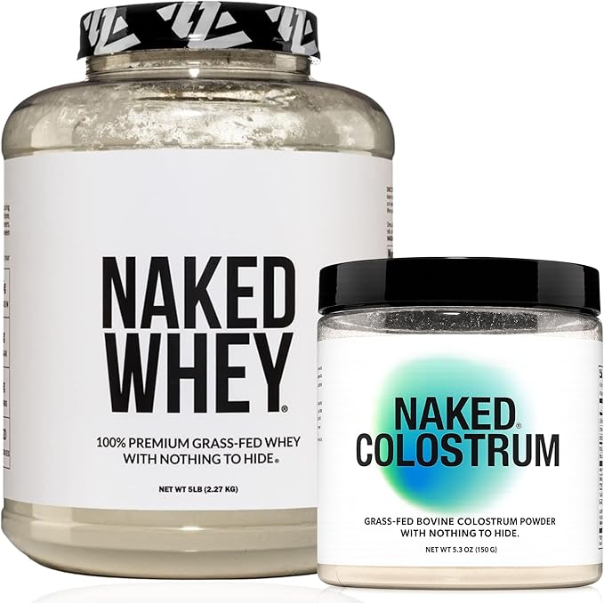 NAKED Colostrum + Whey Protein Bundle – Grass-Fed Bovine Colostrum &amp 100% Grass-Fed Whey - Gut Immunity Muscle Growth &amp Recovery Support