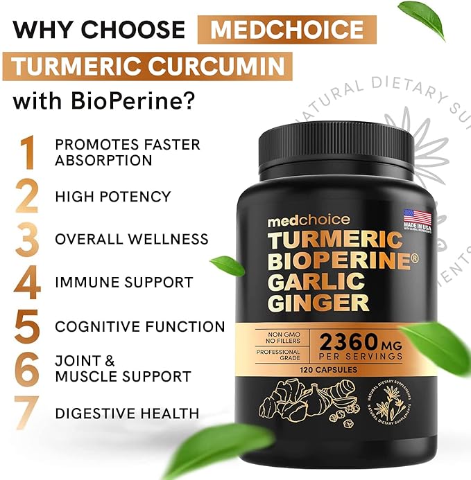 MEDCHOICE Turmeric &amp Ginger (240ct) and Nootropic Brain (120ct) Supplement Bundle - Wellness Duo for Joint Digestion Brain &amp Mood Support - Vegan Non-GMO Gluten-Free