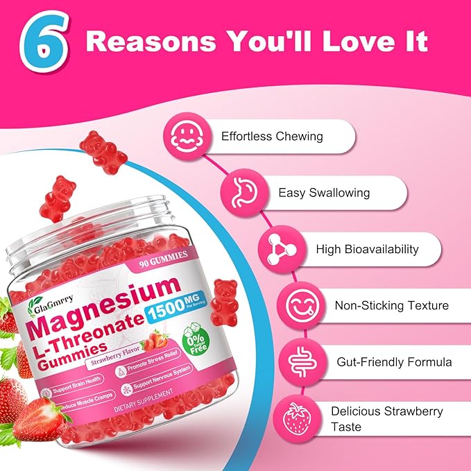 180 Count Magnesium L-Threonate Gummies 1500mg High Absorption Magnesium Threonate Supplement for Adults &amp Kids Support Brain Health Memory Focus Restful zzZ &amp Muscle Sugar Free Vegan
