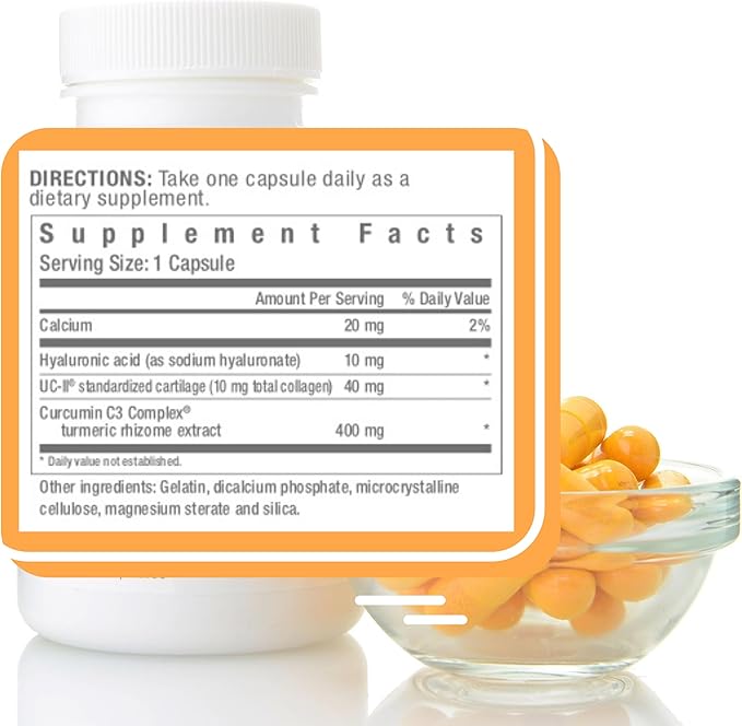 Consult Health Joint Solution Advanced Total Joint Health Dietary Supplement for Relief Curcumin C3 Complex Turmeric for Maximum Flexibility UC Type II Collagen Hyaluronic Acid 30 Capsules