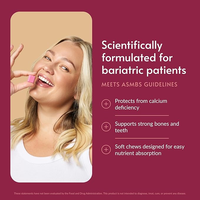 Bariatric Advantage Calcium Citrate Chewy Bites 500 mg - Highly Absorbable &amp Digestible - Vitamin D3 - Easily Chewable Calcium Supplement - Assorted Fruit - 90 Count