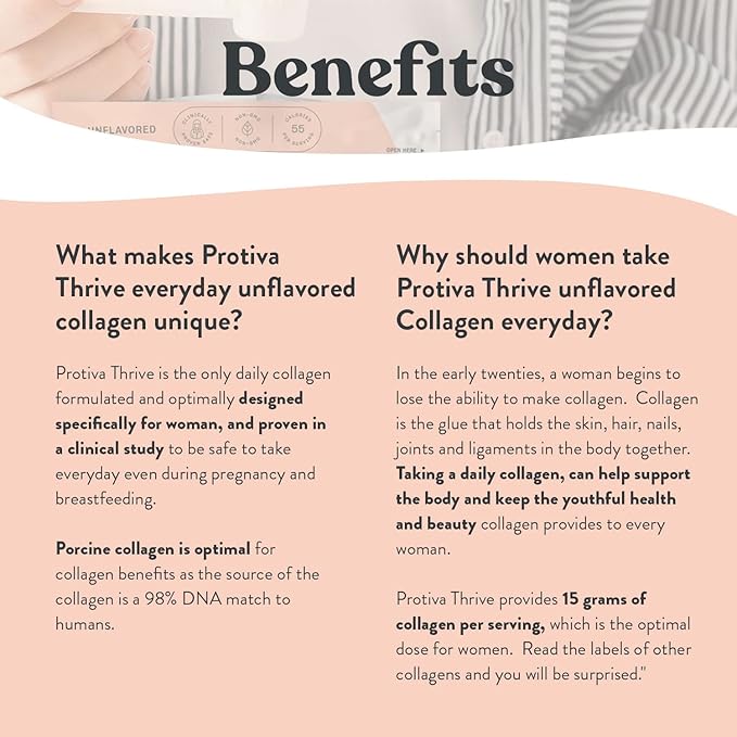 PROTIVA Thrive Collagen Powder for Women - 16 oz (450 g) Unflavored Everyday Collagen Peptide Powder Clinically Proven Safe for Pregnancy and Breastfeeding May Help Reduce Stretch Marks
