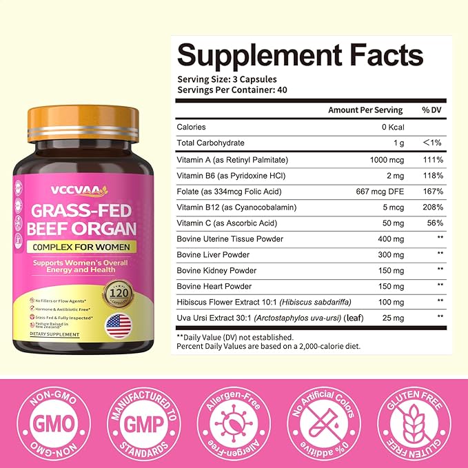 Magnesium Complex 700mg &amp Beef Organ Supplement for Women for Muscle Zzz Hormone Energy &amp Skin Support
