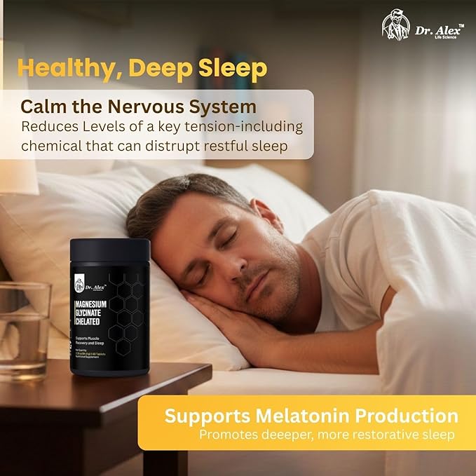 Dr. Alex Magnesium Glycinate Chelated 2000mg - High Absorption Magnesium Supplement for Sleep Muscle Recovery &amp Nerve Support | Pure Magnesium Glycinate Tablets for Women &amp Men | 60 Count
