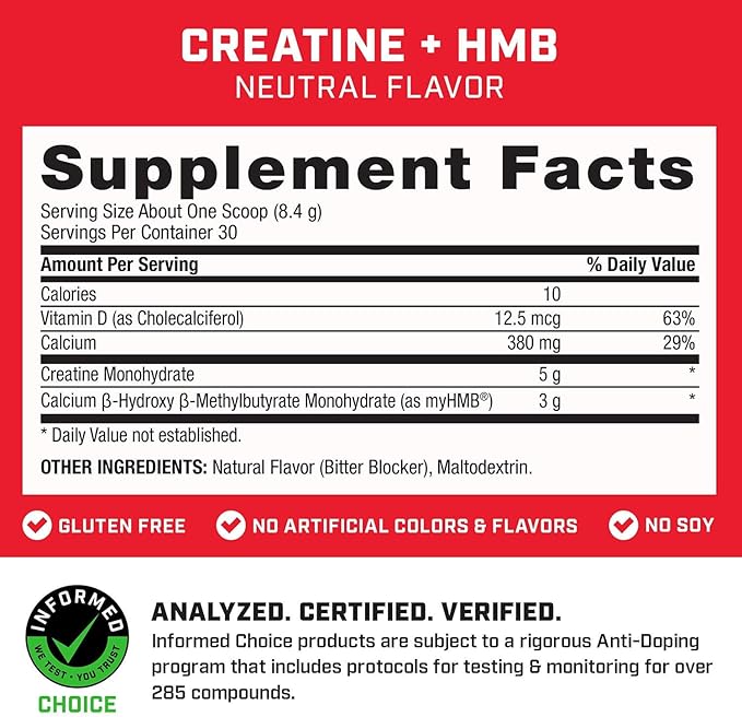 GNC Pro Performance Creatine Monohydrate + HMB - Micronized Creatine Powder for High-Intensity Workouts - Easy-Mix Powder - Informed Choice Certified - Gluten-Free &amp Soy-Free - 30 Servings