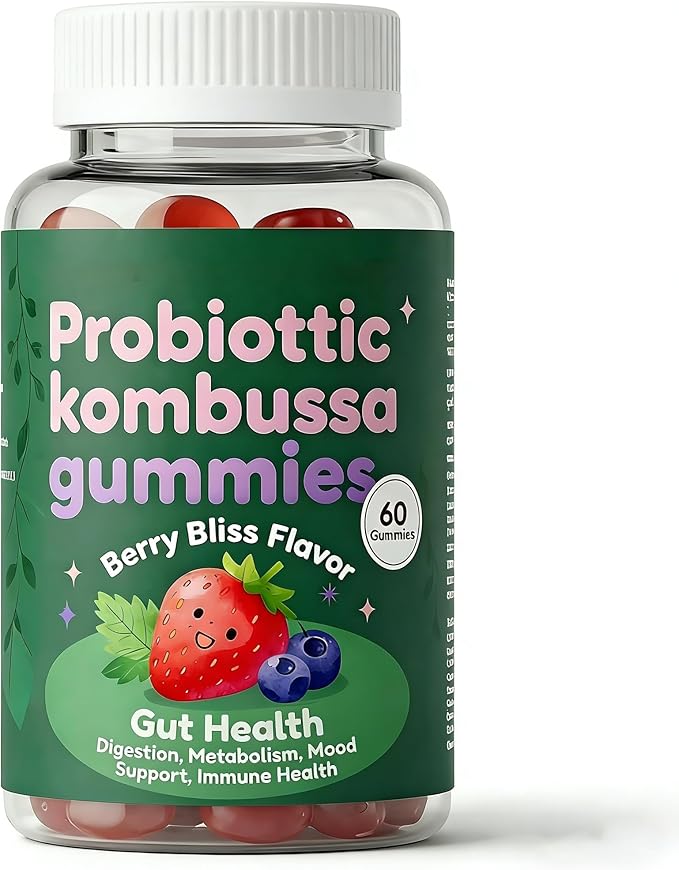 Kombucha Gummies Support Gut Health Prebiotics Probiotics Postbiotics Blend Sugar Conscious Easy to Take Digestive Support 60 Gummies (1pcs)