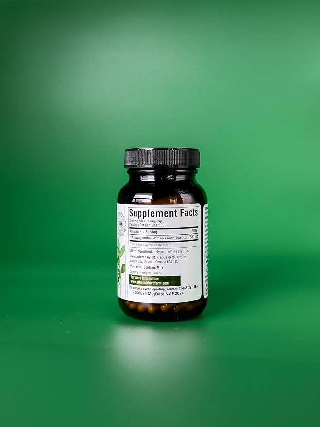 St. Francis Herb Farm Ashwagandha KSM-66® (60 Capsules) Enhanced Potency 12:1 Powder Extract Made with Organic Ashwagandha Herbs GMO Free Vegetarian (1 Bottle) Adaptogen