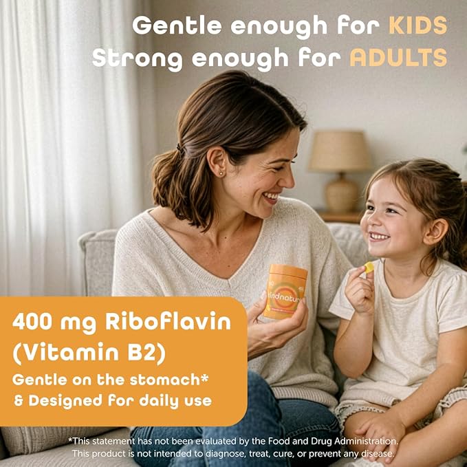 kindnature Vitamin B2 Gummies - Riboflavin 400mg Supplement for Kids &amp Adults - Non-GMO Soy &amp Gluten-Free Vegan Chewable Gummies (30 Day Supply)