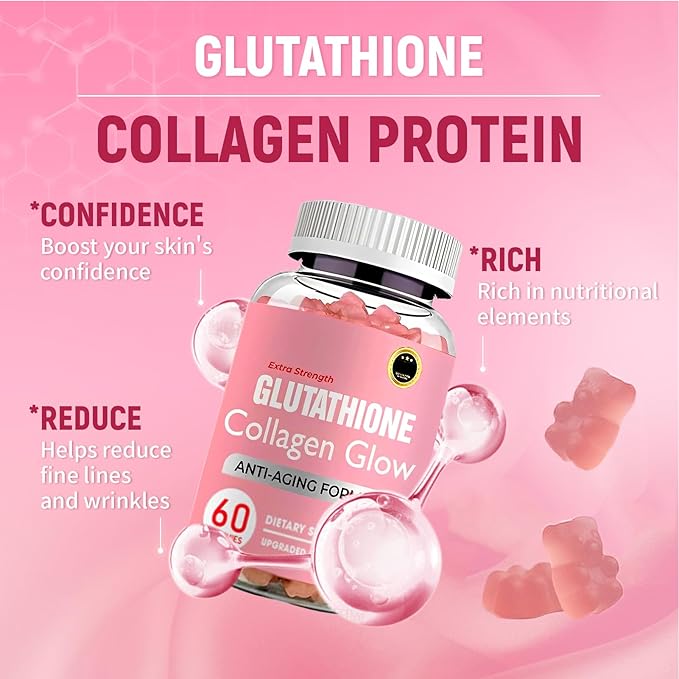 Collagen Peptides Gummies Glutathione Collagen Glow Gummies Korean Collagen Gummies to Rejuvenate Your Skin Support HairNail Health (2PCS)