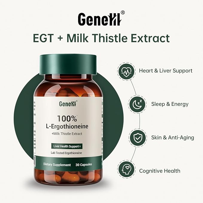 Clinically Studied L-Ergothioneine + Milk Thistle Supplement – Advanced Cellular and Liver Health Support – 30mg 99.99% Ultra-Pure Ergothioneine – Vegan Non-GMO 30 Count